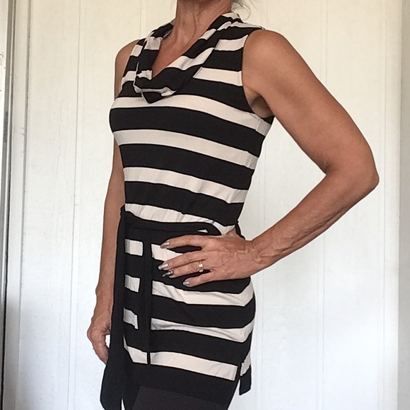 WHITE HOUSE BLACK MARKET STRIPED SLEEVELESS DRAPE NECK TOP SMALL - Picture 4 of 12